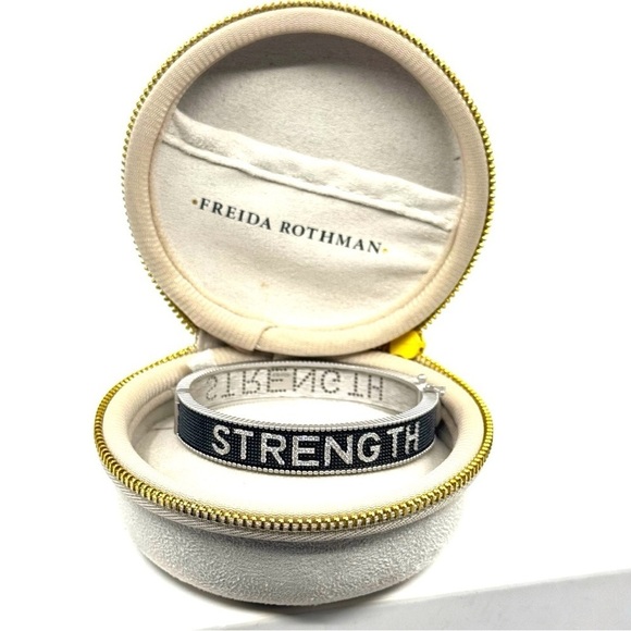 FREIDA ROTHMAN WOMEN OF STRENGTH BLACK RHODIUM And PLATINUM BANGLE BRACELET NEW - Picture 11 of 17